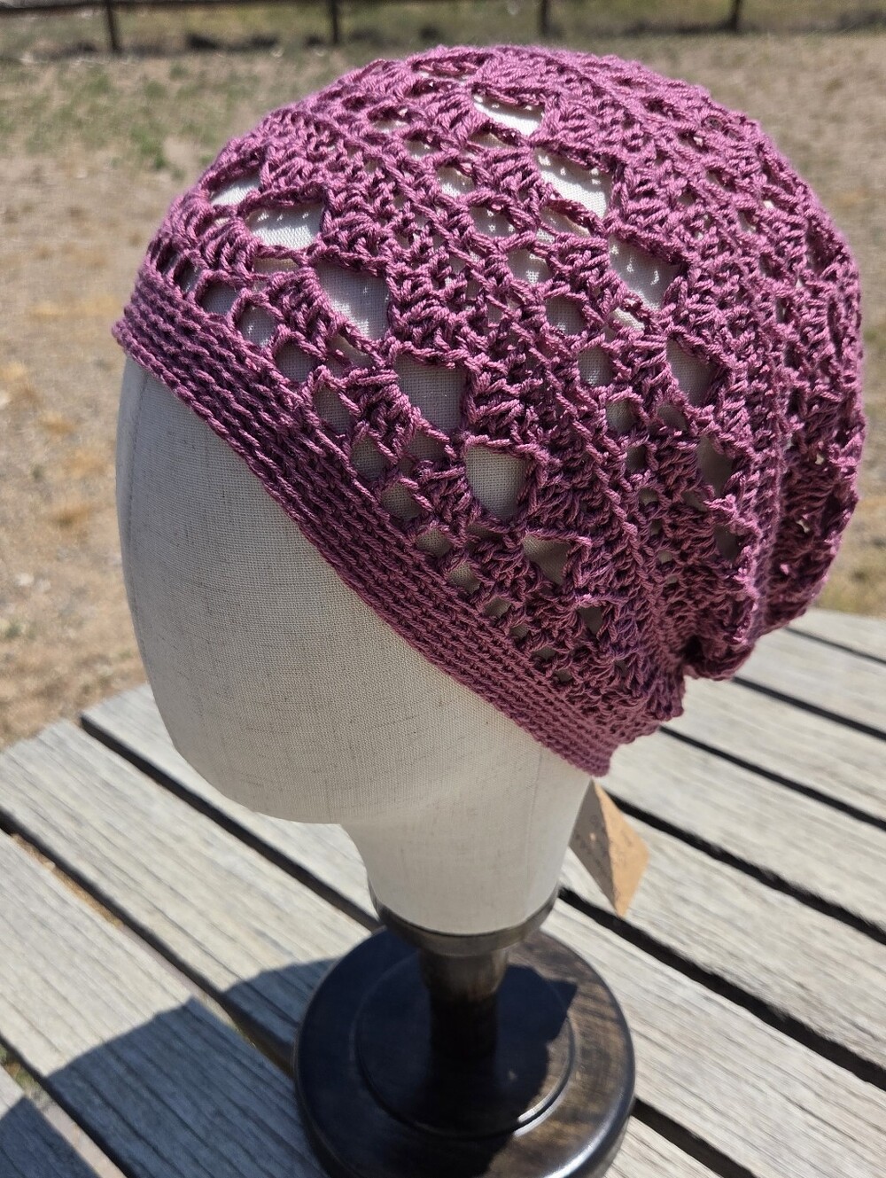Artisan Handmade Extra-Lightweight Cotton Blend Crochet Lacey Boho Slouch Beanie - Picture 2 of 9